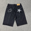 Devil's Island machine embroidered denim shorts for men's summer high street loose five quarter pants with five pointed star design mid waist denim shorts (2)
