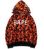BAPE Fall Winter Orange Camo BAPE Letter Full‑Zip Hoodie