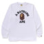 BAPE Style Collegiate Arc Logo & Ape Head Long-Sleeve Tee - White