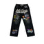 Vale Forever Rhinestone Patchwork Oversized Black Denim Jeans