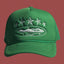 Corteiz Vintage Green Trucker Hat with White Stars and Cruise Ship Graphic