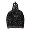 BAPE Fall Winter Shark Black Grey Camo Full‑Zip Hoodie