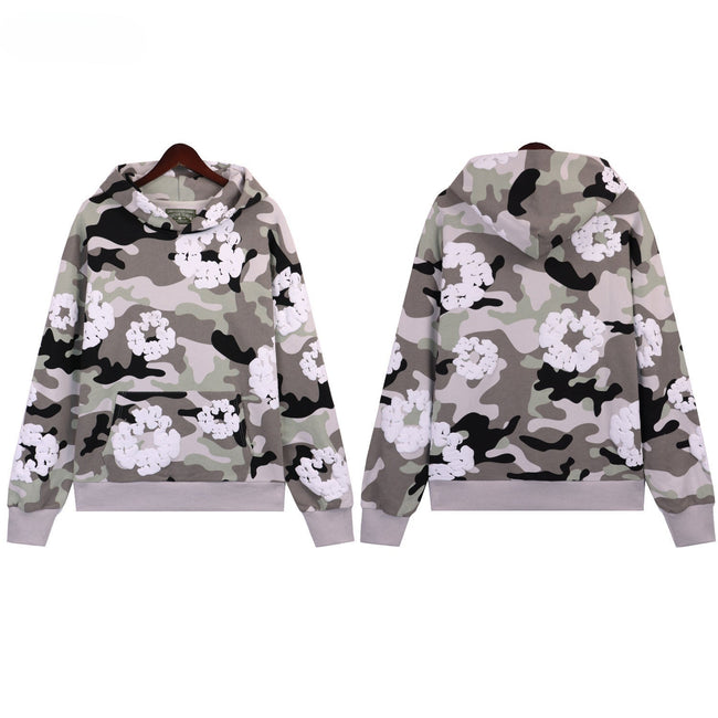 Denim Tears Grey Green Camo White Floral Pullover Hoodie Hover Image