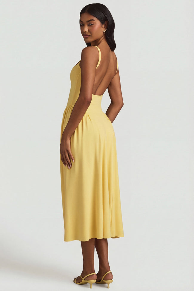 Modal A-Line Midaxi Dress in Pastel Yellow Main Image