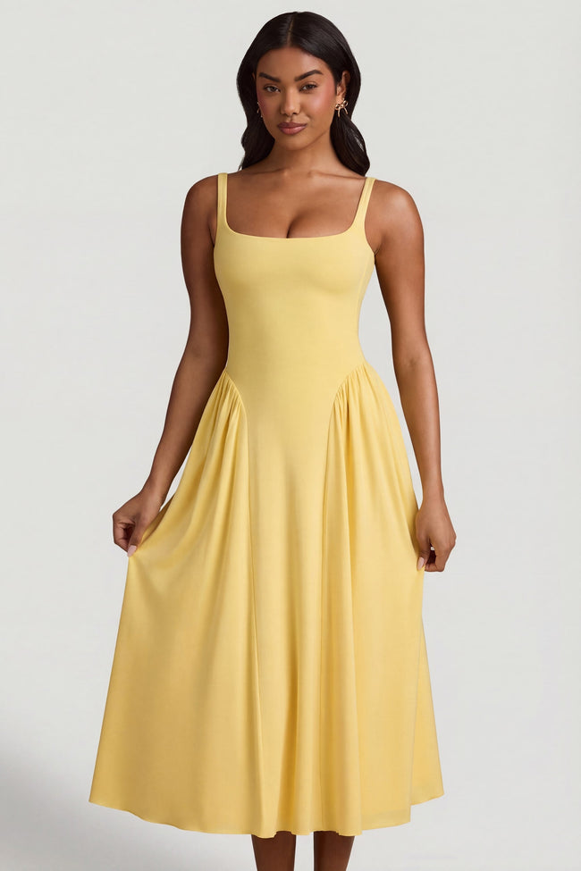 Modal A-Line Midaxi Dress in Pastel Yellow Hover Image