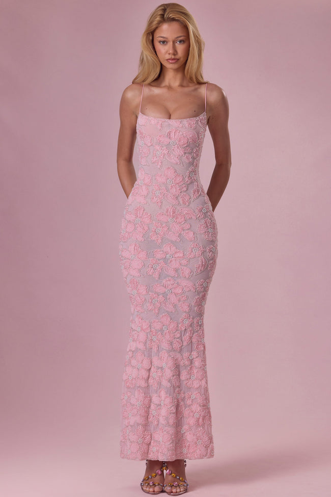 Embellished Square Neck Maxi Dress in Blush Hover Image