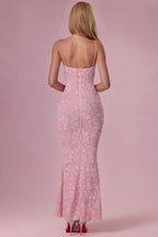 Embellished Square Neck Maxi Dress in Blush