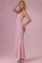 Embellished Square Neck Maxi Dress in Blush
