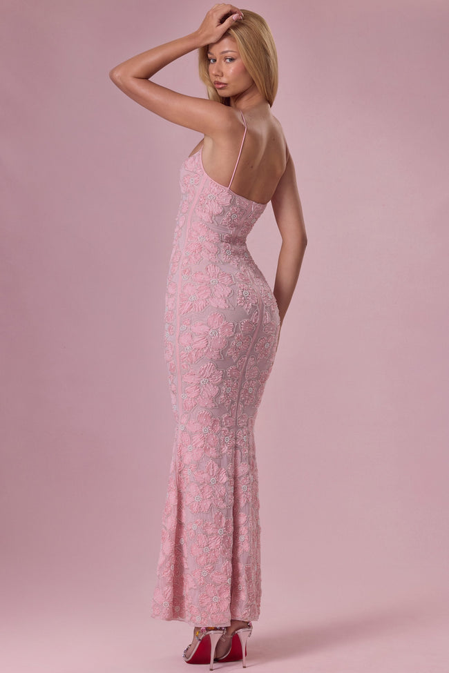 Embellished Square Neck Maxi Dress in Blush Main Image