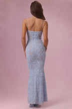 Embellished Square Neck Maxi Dress in Sky Blue