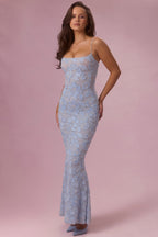 Embellished Square Neck Maxi Dress in Sky Blue