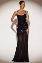 Embellished Sweetheart-Neck Backless Gown in Black