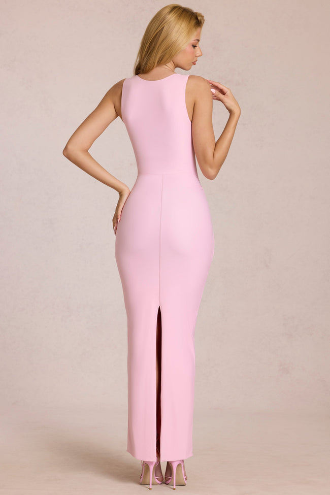 Square-Neck Tie-Gather Maxi Dress in Blossom Pink Main Image