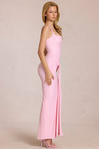 Square-Neck Tie-Gather Maxi Dress in Blossom Pink
