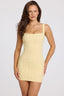 Embellished Square-Neck Mini Dress in Butter Yellow