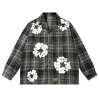 Denim Tears Black and gray checkered white wreath print loose long-sleeve shirt