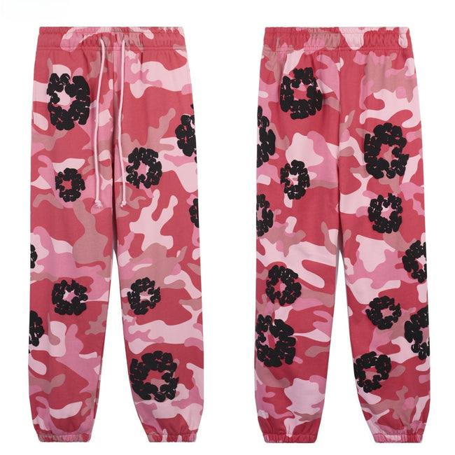 Denim Tears Pink Camo Black Flower Print Cuffed Jogger Pants Hover Image
