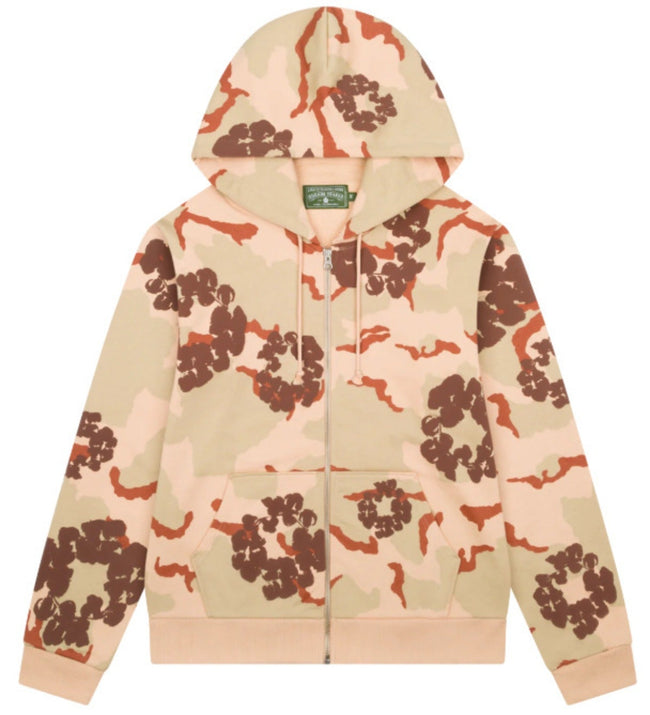 Denim Tears Desert Khaki Camo Brown Floral All Over Print Zip Up Hoodie Hover Image