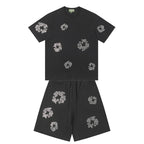 Denim Tears Black Grey Floral Ring Print Crew Neck T-Shirt & Drawstring Shorts