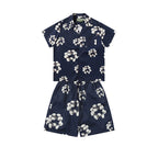 Denim Tears Navy Blue White Floral Ring Print Camp Collar Shirt & Drawstring Shorts