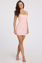 Embellished Square-Neck Mini Dress in Soft Pink Ombre