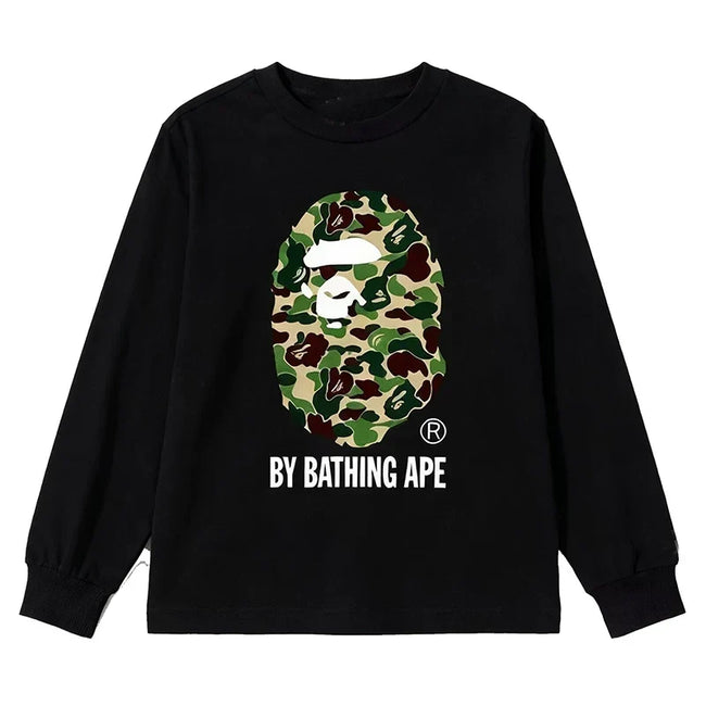 BAPE Style "BY BATHING APE" Camo Ape Head Long-Sleeve Tee - Black/Green Hover Image