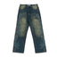Vale Forever Rhinestone Floral Pattern Oversized Blue Denim Jeans