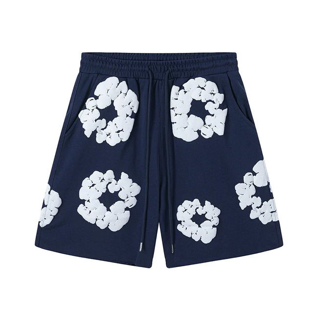 Denim Tears Navy Blue Cotton Wreath Print Casual Shorts Hover Image