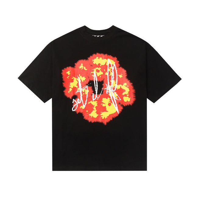 Denim Tears Black Oversized Red-Yellow Fire Flower Graphic Short Sleeve T-Shirt Hover Image
