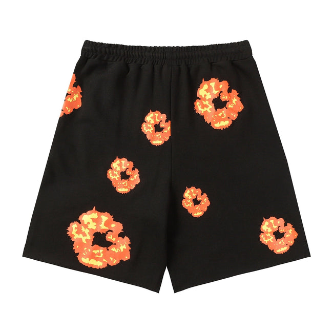 Denim Tears Black Cotton Sweat Shorts With Orange Flower Wreath Print Main Image
