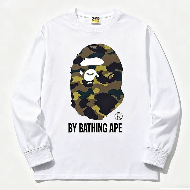 BAPE Style "BY BATHING APE" Camo Ape Head Long-Sleeve Tee - White/Yellow Hover Image