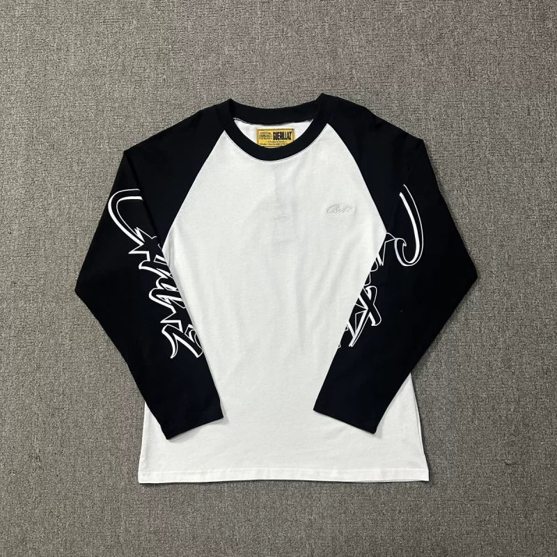 Corteiz Devil's Island Classic Pentagram Print Splicing Embroidered Alphabet Men's and Women's Base Shirt Long Sleeve T-shirt (3)