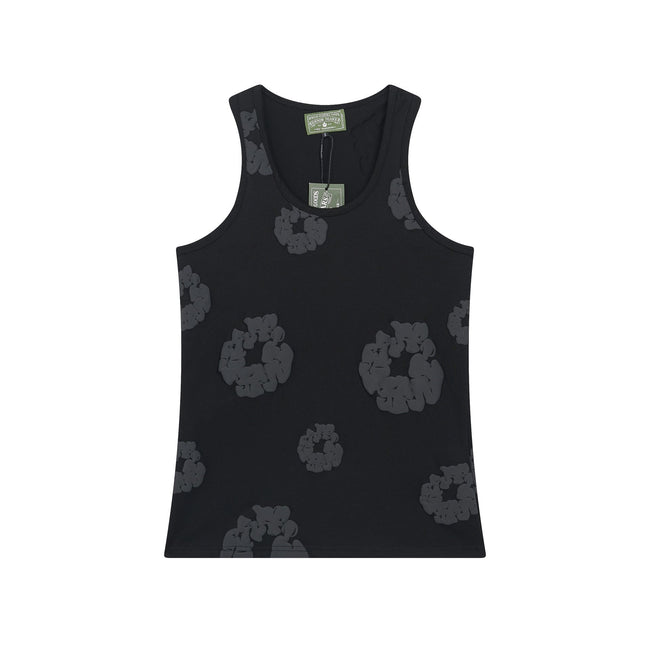 Denim Tears Black Subtle Dark Floral Wreath Print Ribbed Slim Tank Top Hover Image