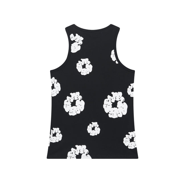 Denim Tears Black All Over White Floral Wreath Print Ribbed Slim Tank Top Main Image