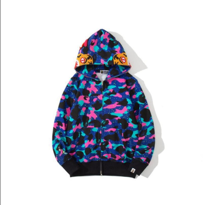 BAPE Shark Multicolor Neon Camo Full‑Zip Hoodie Hover Image