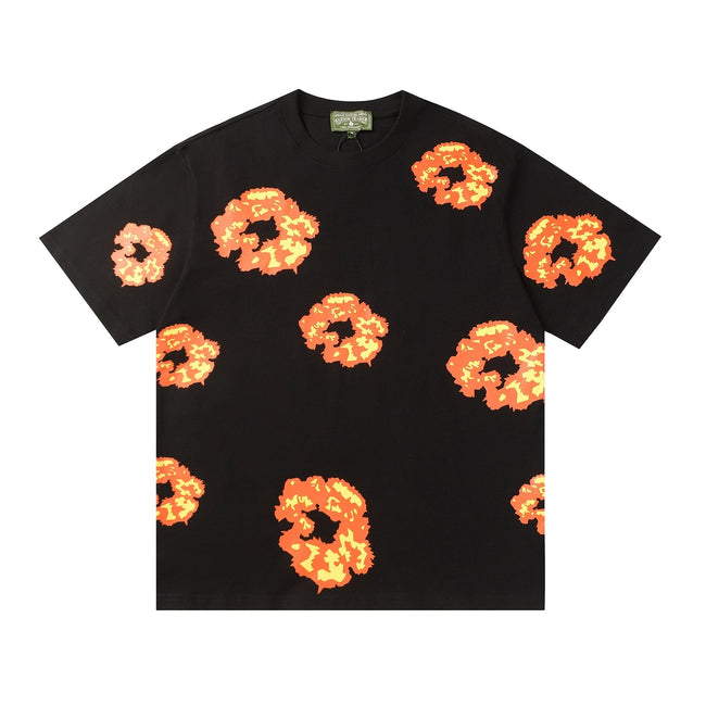 Denim Tears Black Oversized Tee With All Over Gradient Orange Flower Wreath Print Hover Image