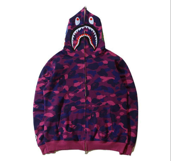 BAPE Shark Purple Camo Full‑Zip Hoodie Hover Image