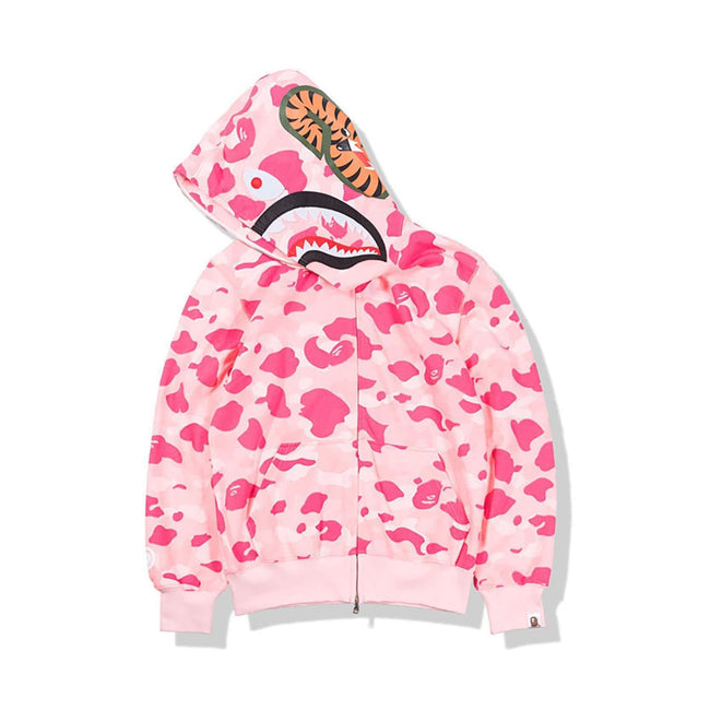 BAPE   Fall Winter  Shark Pink Camo Full‑Zip Hoodie Hover Image
