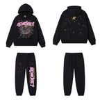 SP5DER Web Graphic Pullover Hoodie and Sweatpants Matching Set - Black / Pink