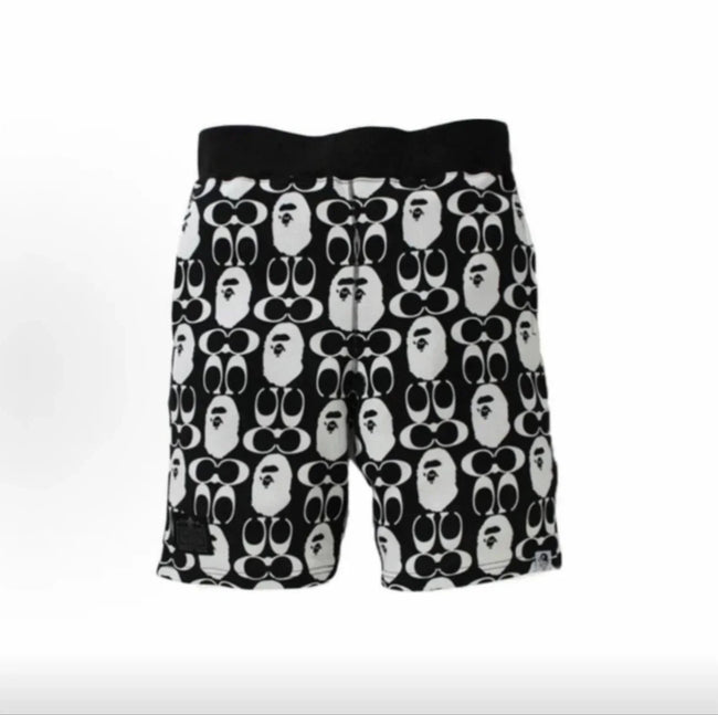 BAPE Style Monogram All-Over Print Ape Head Casual Shorts - Black/White Hover Image