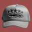 Corteiz Vintage Grey Trucker Hat with Black Stars and Cruise Ship Graphic