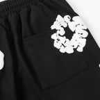 Denim Tears Black Cotton Sweat Shorts With White Textured Flower Wreath Print