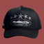 Vintage Black Trucker Hat with Silver Stars and Cruise Ship Graphic