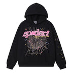 SP5DER Web Graphic Pullover Hoodie and Sweatpants Matching Set - Black / Pink