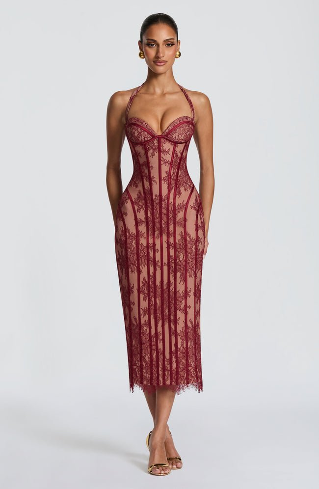 Rona Midi Dress - Burgundy Hover Image