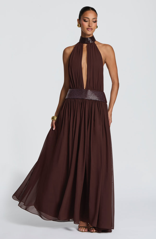 Rosalina Maxi Dress - Plum Brown Hover Image