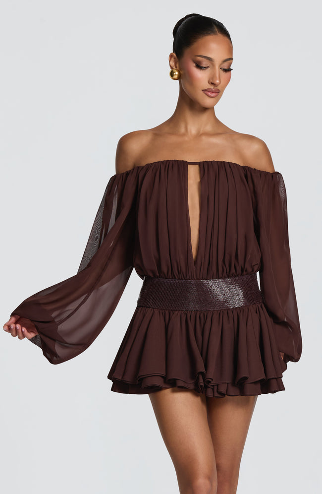 Deja Playsuit - Plum Brown Hover Image