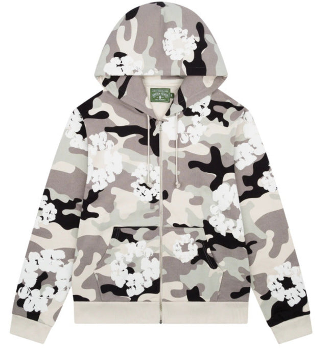 Denim Tears Grey Camo White Floral All Over Print Zip Up Hoodie Hover Image
