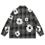 Denim Tears Black and gray checkered white wreath print loose long-sleeve shirt