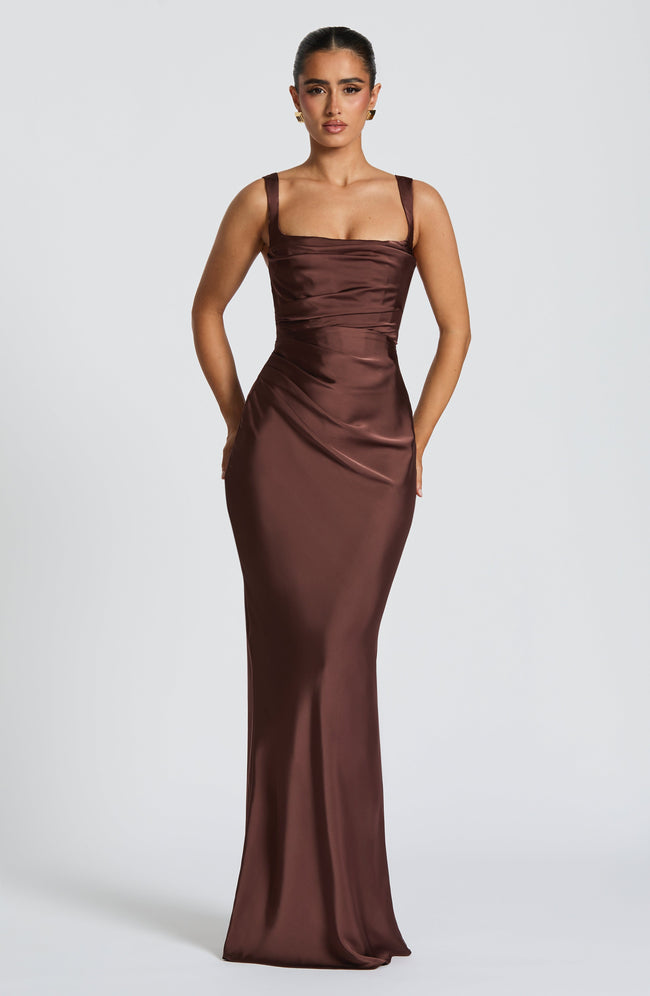 Calanthe Maxi Dress - Plum Brown Hover Image
